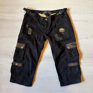 Robin's Jean Y2K Rare Military Studded Low Rise Black Capri Cargo Pants Size 29